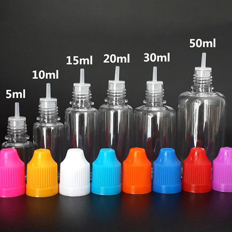 100pcs Empty E Liquid Vials 3ml 5ml 10ml 15ml 20ml 30ml 50ml PET Plastic Dropper Bottle With Child P