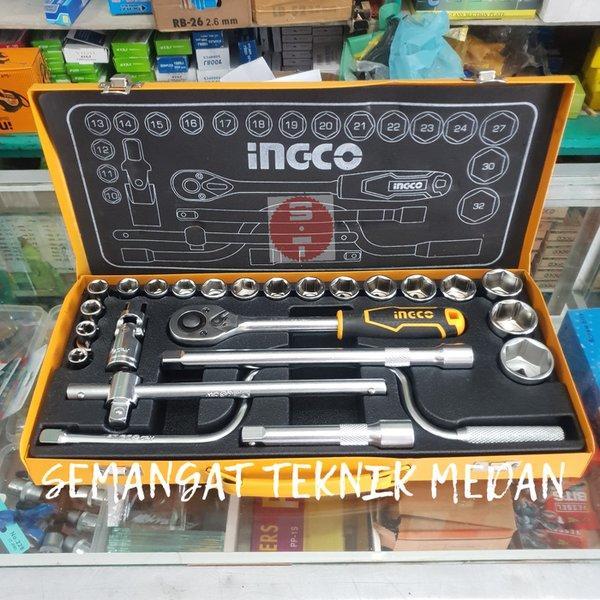 KUNCI MATA SOK SOCK SOCKET SET 1 per 2 inchi 10 sampai 32 mm 24pcs 6 segi CRV INGCO