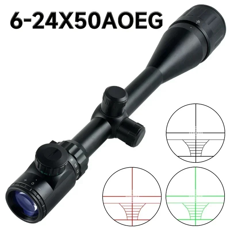 Tactical 6-24x50 AOEG Optics Rifle Scope Red/Green Crosshair Illuminated Reticle Riflescope Sniper