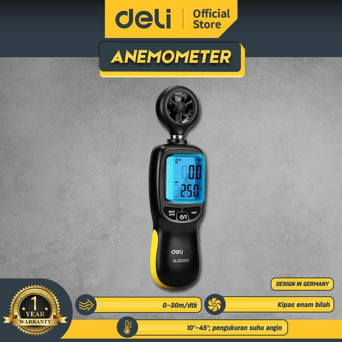 Deli Digital Anemometer Pengukur kecepatan angin Thermometer angin