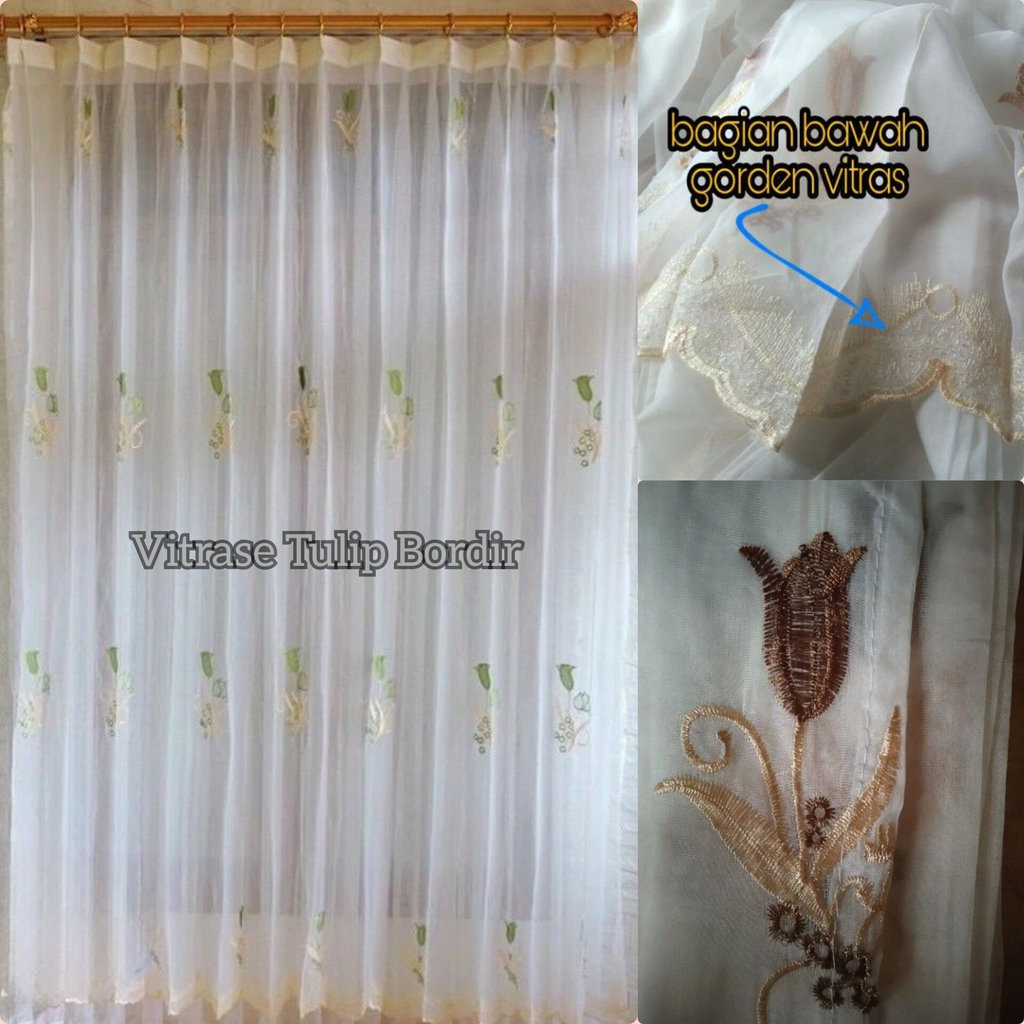 Vitrase Gorden Motip Tulip Bordir / Gorden Vitrase Daleman Bahan Import / Vitrase Siang Tulip