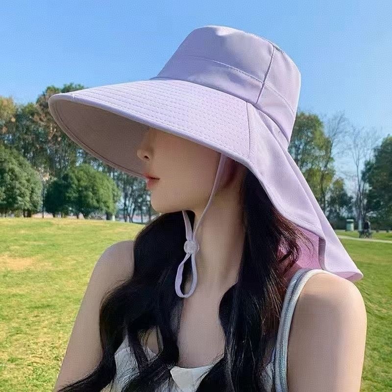 Neck Protection Sun Protection Hat Women's Large Brim Shawl Hat Tied High Ponytail Hat Summer Sun