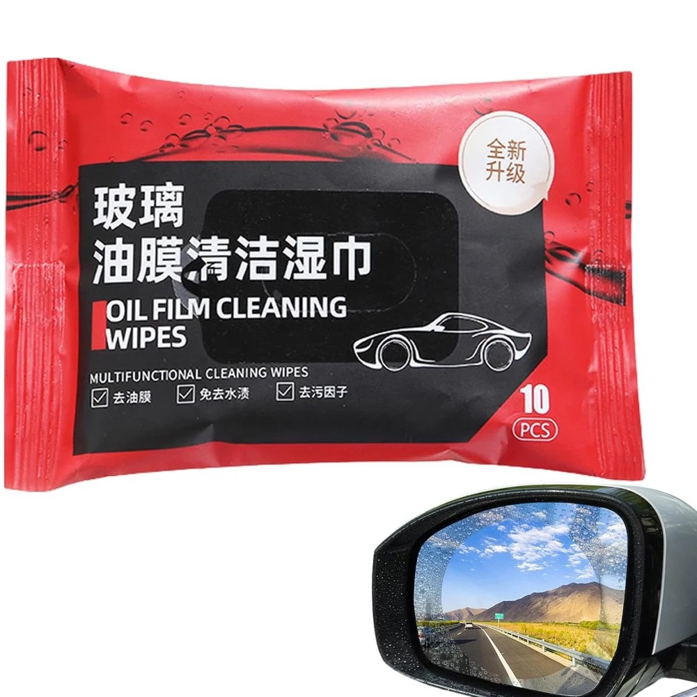 10Pcs Car Window Glass Oil Film Remover Car Oil Stain Cleaner Oil Film Remover Wet Wipes Vehicle