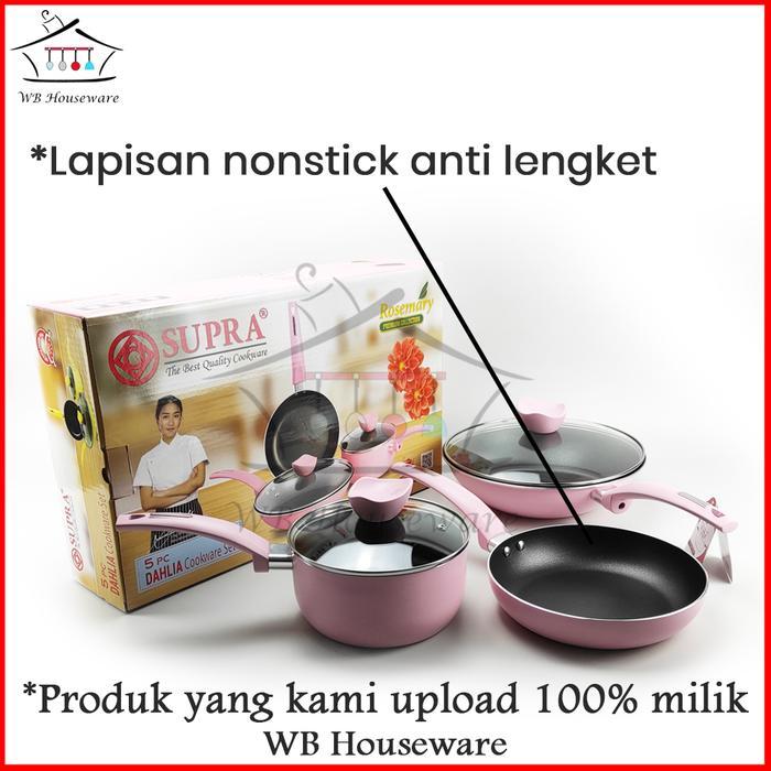 5pcs Cookware Set Supra Pastel Pink Renatta / Dahlia panci set supra / Frypan Teflon