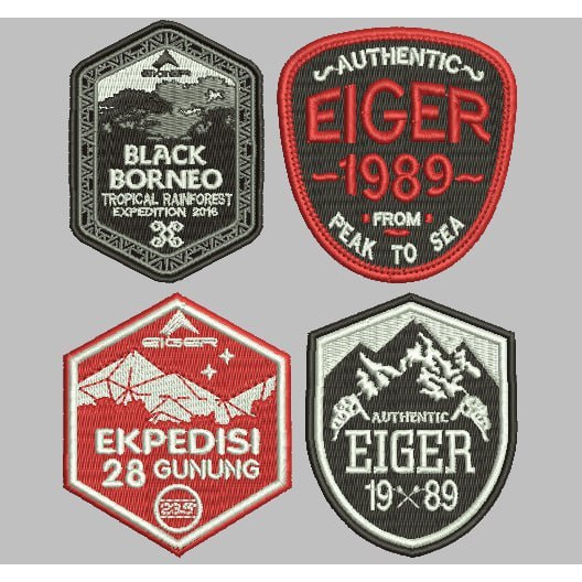ADVENTURE PATCH BORDIR LOGO EIGER 1989 AUTHENTIC BLACK BORNEO EKSPEDISI 28 GUNUNG EMBROIDERY KOMPUTE