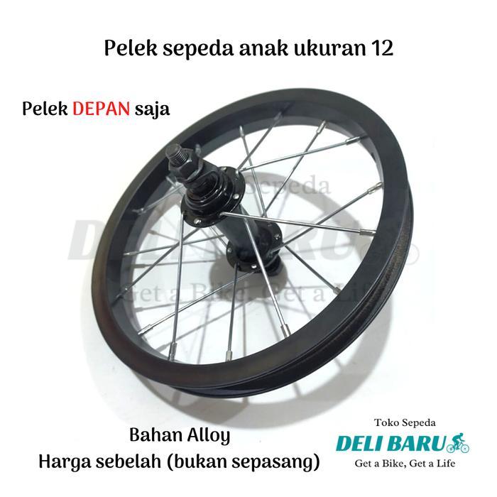 PELEK JADI WHEELSET DEPAN ATAU BELAKANG UKURAN 12 VELG ALLOY HITAM SEBELAH SEPEDA ANAK