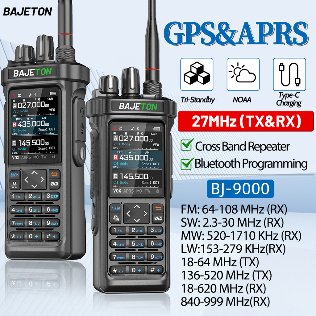 Bajeton Bj-9000 Gps Aprs Walkie Talkie Am/Fm/Cb Receiver With 10W Bluetooth Phone Programming Ham Cb