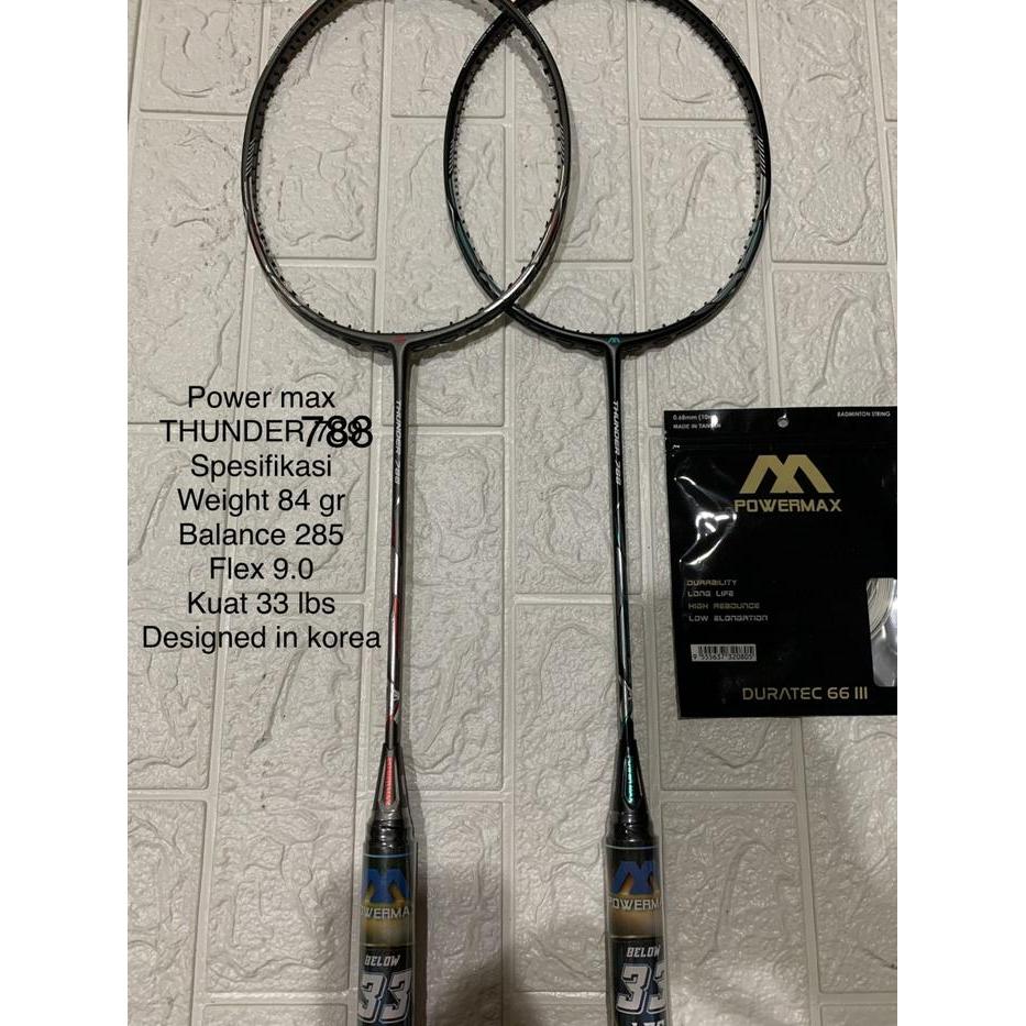 Raket Badminton POWER MAX THUNDER 788 grip 6U kuat 33 lbs original