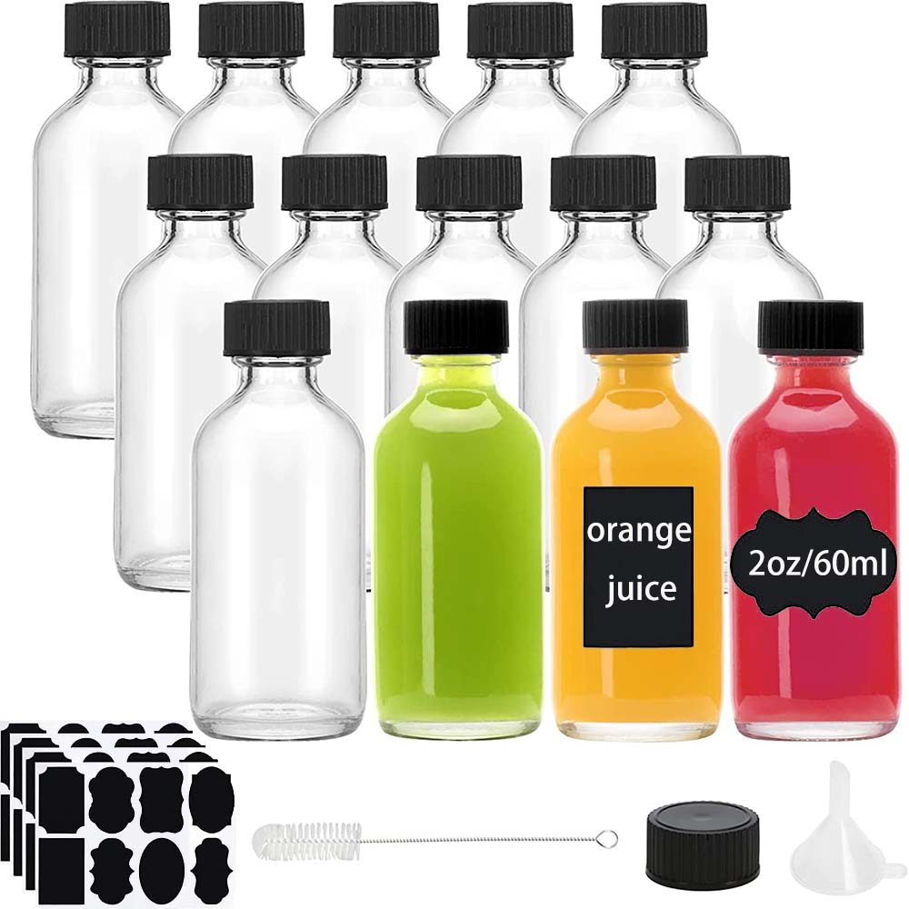 2oz Small Clear Glass Bottles with Lids for Liquids, Tiny Short Jars with Caps Mini Glass Juice