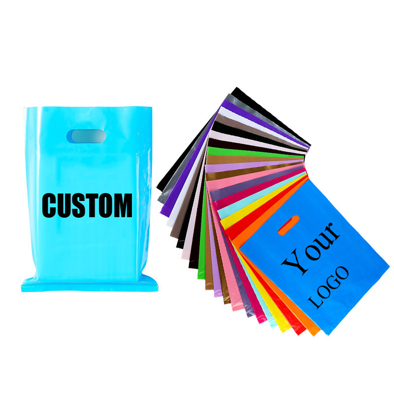 50/100pcs Customized Plastic Bag For Gift Shopping Poly Pack Bag Custom LOGO Business Handle