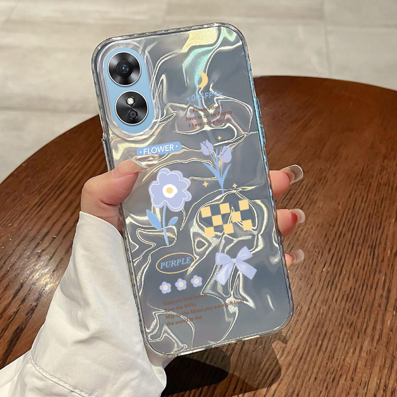 Casing Hp OPPO A17 OPPO A17K Case Casing Pola Lukis Bunga HP Kasing Kasus ponsel transparan mewah Si