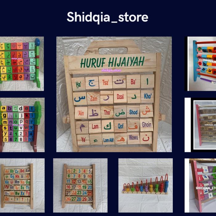 Mainan Kayu Anak Wooden Block Aneka Sempoa Huruf Abjad Angka Hijaiyah