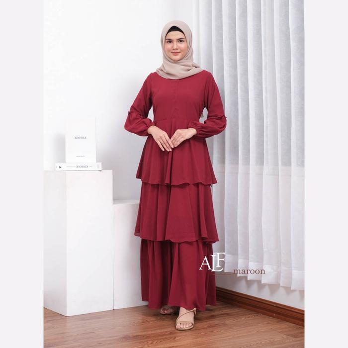 READY Alfaina Jelita Dress Gamis Wanita Susun Ceruty Babydoll Muslim Putih G00D QU4LITY