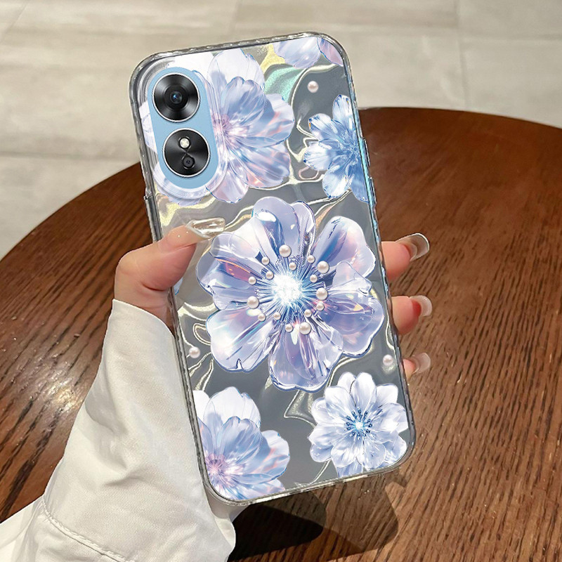 Casing Hp OPPO A17 OPPO A17K Case Casing Pola Bunga Kristal HP Kasing Kasus ponsel transparan mewah 