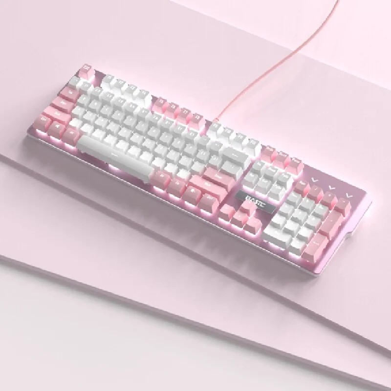 Snow Moon Girl Pink Mechanical Keyboard Wired Gaming Keyboard Cool White Light Windows& Mac