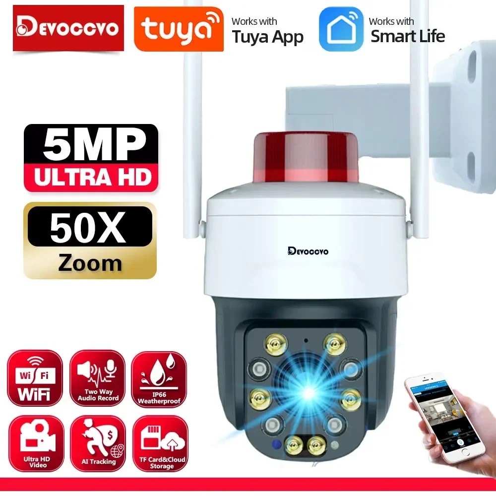 Tuya 5Mp 50X 30X Zoom Wifi Ptz Camera Auto Tracking Outdoor Smart Life Wireless Cctv Security