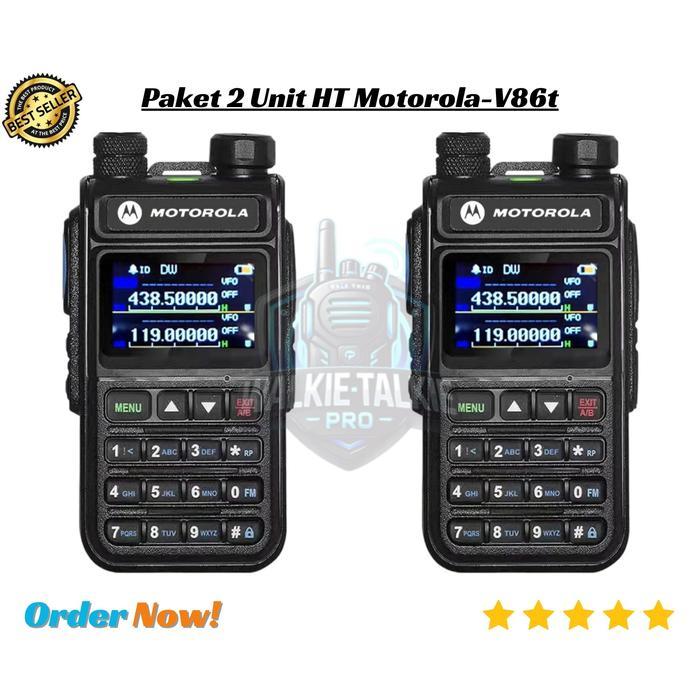 Motorola Paket 2 Unit Ht V86T Original Walkie Talkie Dual Band Canggih & Praktis Untuk Outdoor