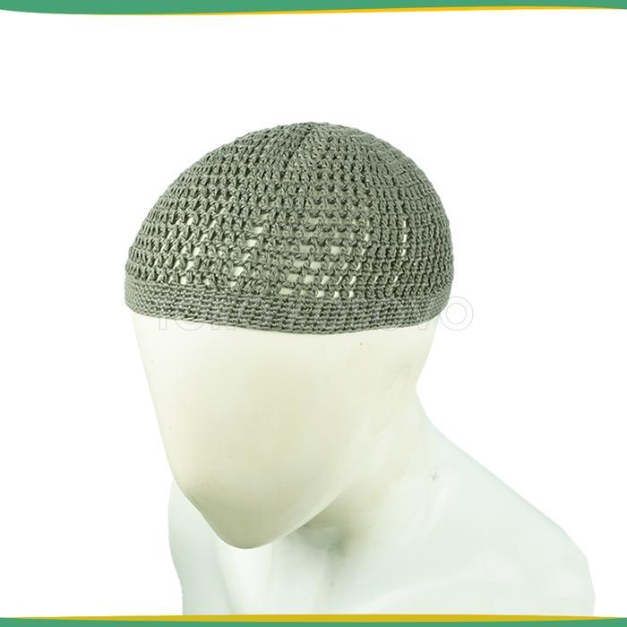 Peci Rajut Yaman Renggang Polos, Peci Kopiah Rajut Tebal, Peci Rajut Dewasa, Hitam, Putih, Abu