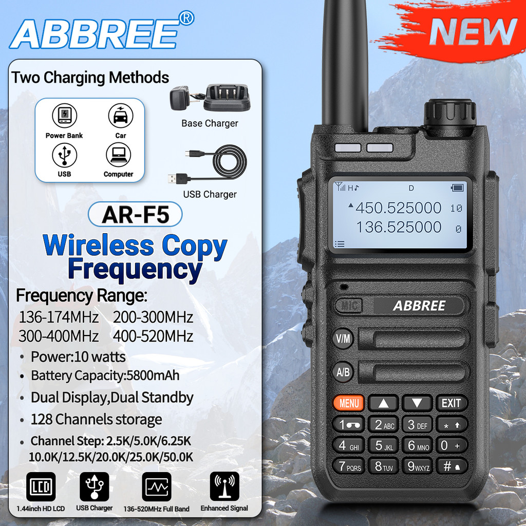 Abbree Ar-F5 Wireless Copy Frequency Noaa Walkie Talkie Full Band Long Range Usb Charger High