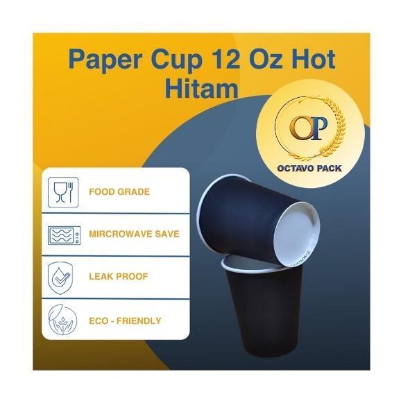 mhej- Paper Cup 12 Oz Hot Hitam / Gelas Kertas Minuman Panas 12 Oz Warna / Cup Coffee (Isi