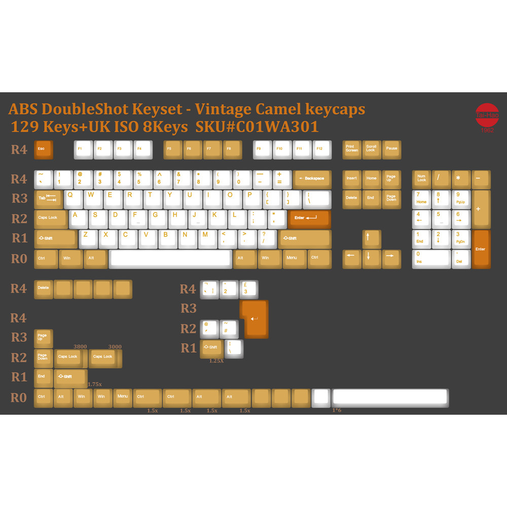taihao Vintage Camel ABS double shot keycaps for diy gaming mechanical keyboard oem profile Beige Ye
