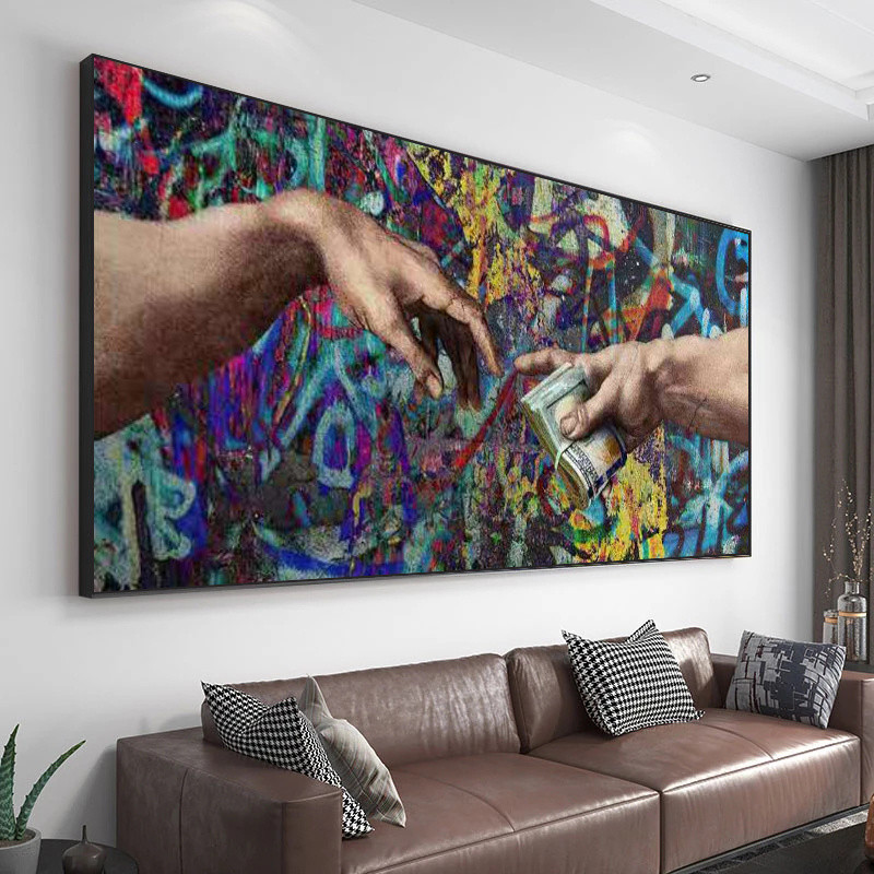 Graffiti Art Carry Money Hand of God Creation of Adam Canvas Printings By Michelangelo World Famous 