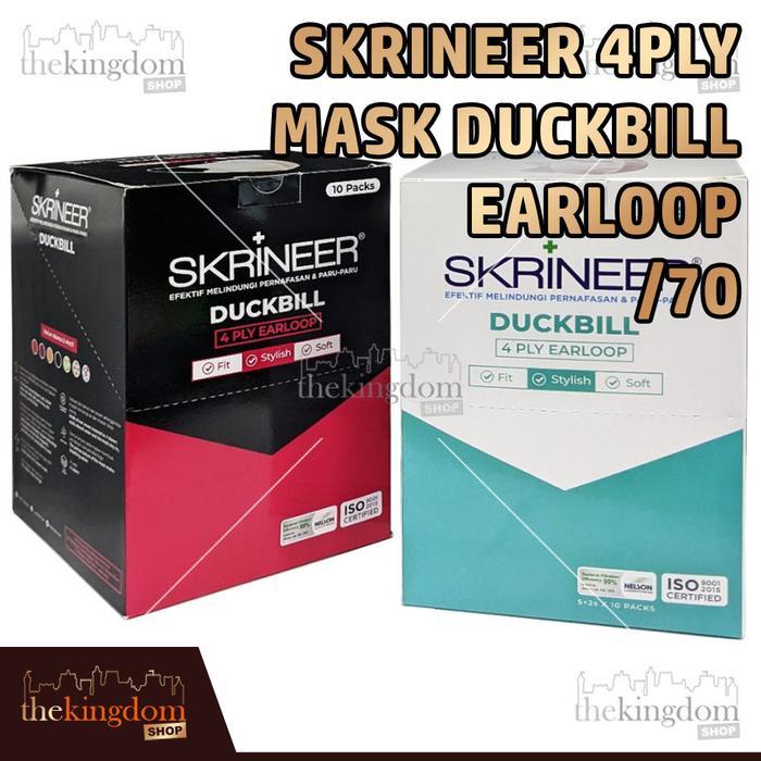 Skrineer Mask Duckbill 4ply Earloop Masker Sachet 4 Ply Lapis Stylish Pengait Hitam Putih /70