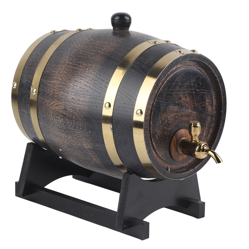 Wood Wine Barrel 3L Retro Striped Black Wine Brandy Whisky Barrel Oak Red Wine Bucket Container with