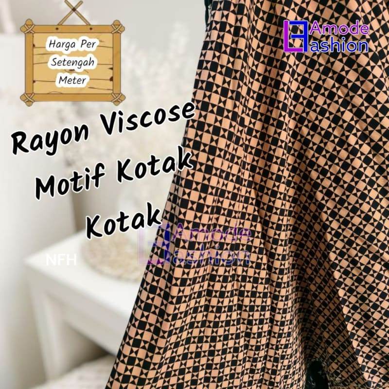 Kain Rayon Viscose Motif Kotak Kotak