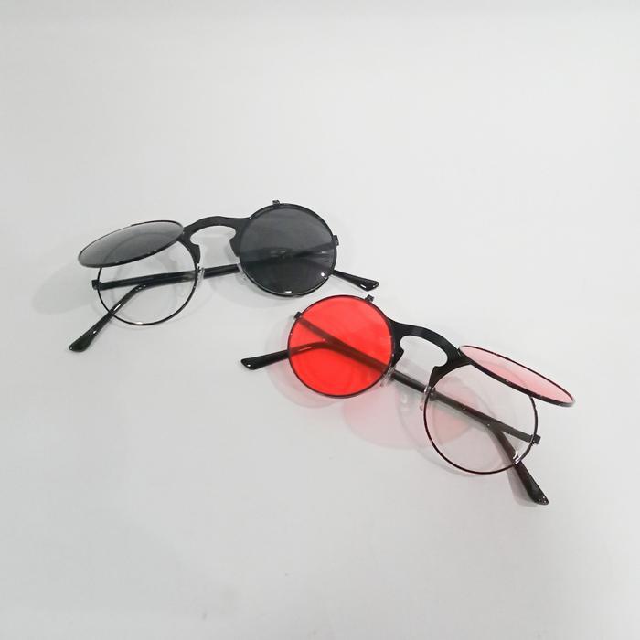 l419- Kacamata Bening Hitam - Buka Tutup - Siang Malam - Bulat Retro Boboho