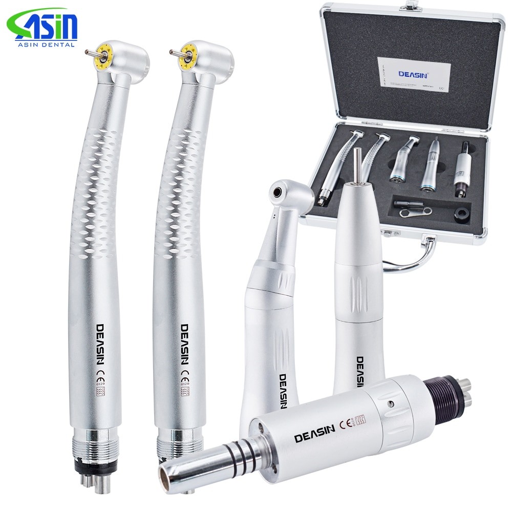 Dental High & Low Speed Handpiece Kit 2/4 Holes Push Button 5 LED lamp light High Speed and inner wa