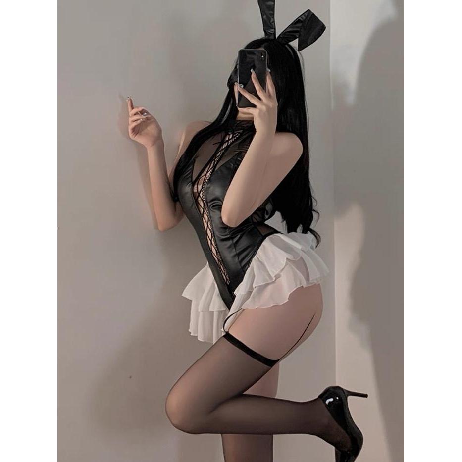 clouwny - MYLADY Cosplay Kostum Bunny Girl Hitam Setelan Wanita Party Cosplay Dengan Bando dress