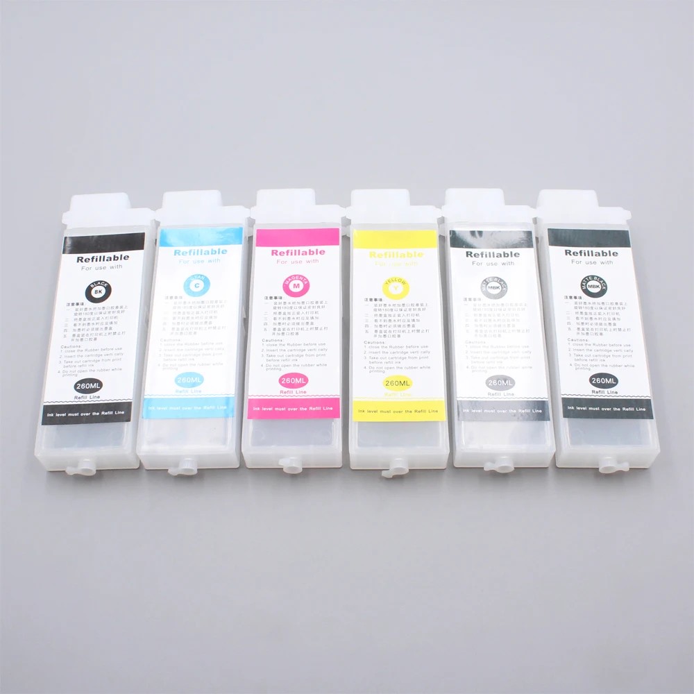 6 PCS 260ML PFI-102 PFI 102 Refillable Ink Cartridge without Chip for Canon iPF650 iPF655 iPF750 iPF