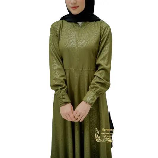 [Gamis Hermosa] Gamis Embos Hermosa Motif Flower Warna (Army, Navy & Hitam Manset Bunga) Navy Hitam