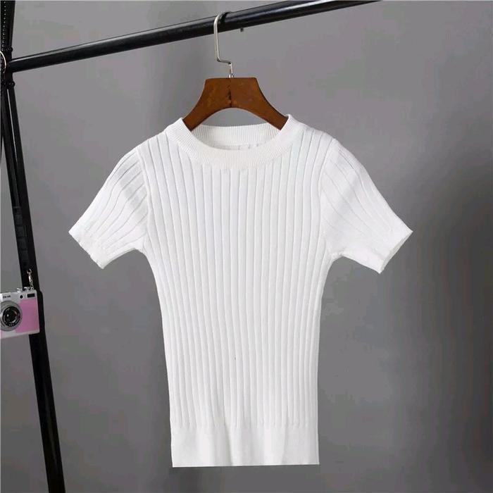 Avenza- Topline Sweater Rajut Wanita Tangan Pendek Baju Fit Lembut Nyaman Panjang Putih Soft Tebal