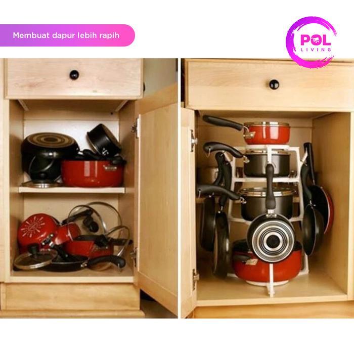 81tq- [Pol] Cod Rak Panci 4 Susun Plastik Cookware Holder Cookware Organizer Rak Dapur