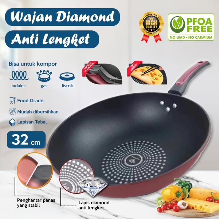 Cypruz Kitchenware - Wajan Diamond Wok Pan Wajan Penggorengan Batu Medis Anti Lengket Gagang