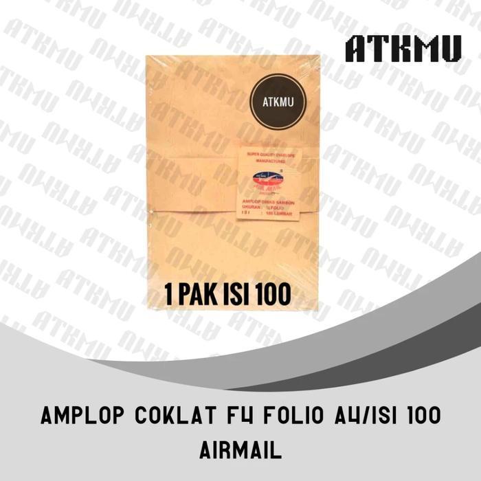 1zq0- Amplop Coklat F4 Folio A4 Merk Airmail / Amplop Cokelat Salur Isi 100