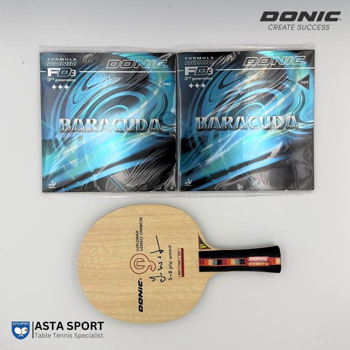 BAT TENIS MEJA DONIC WALDNER SENSO CARBON OFFENSIVE + BARACUDA SET