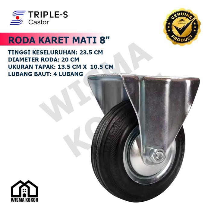 TRIPLE - S RODA KARET MATI 8" / RODA GEROBAK HITAM KARET MATI 8" (Inch)