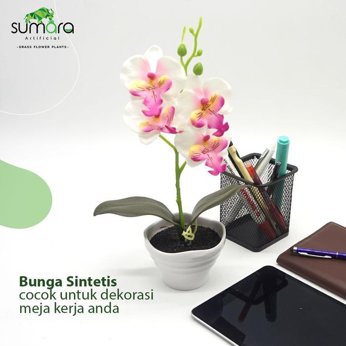 Bunga Angrek Putih Dan Pink Pot Melamin/Plastik
