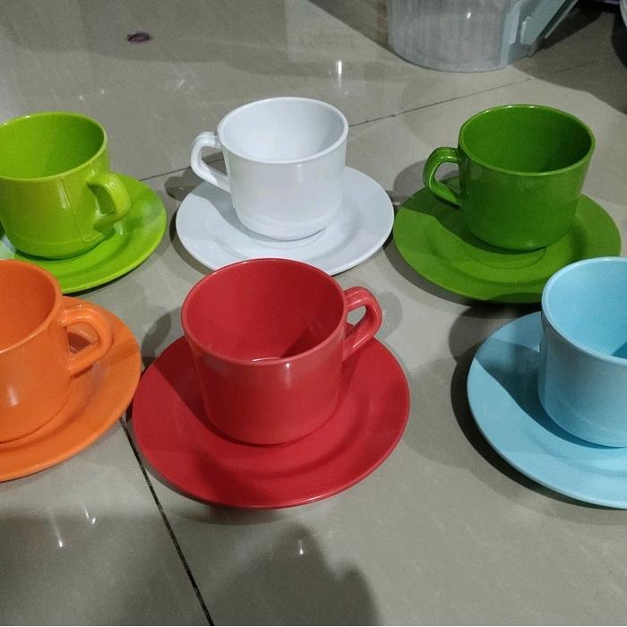 Set Cangkir + Tatak ( 6 Gelas Cangkir Kopi Dan 6 Tatak) Bahan Melamin Berkualitas Tinggi - Minuman