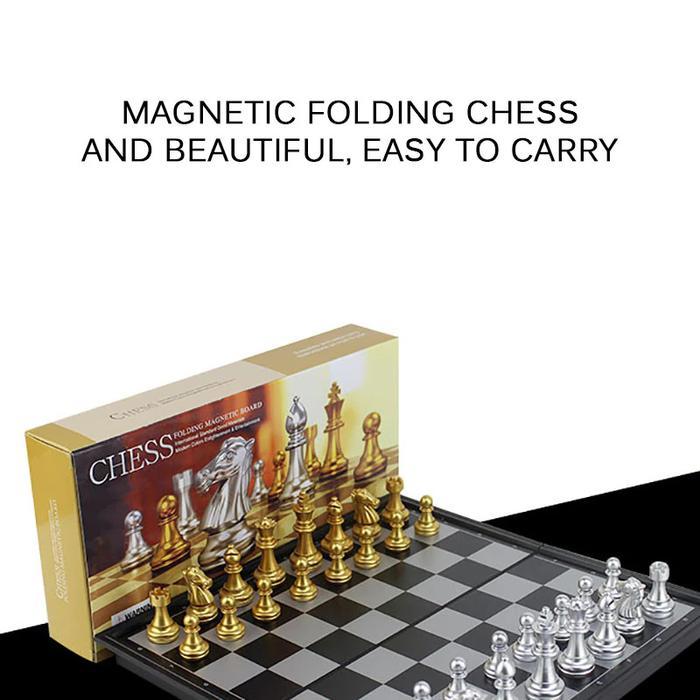 N203- Catur Magnet Chess Board Game Dengan 32 Potongan Catur Emas & Perak