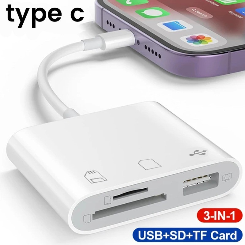 USB C Card Reader Type C To SD/TF/USB 2.0 Memory Card Reader 3-in-1 OTG Adapters for MacBook Air Pro