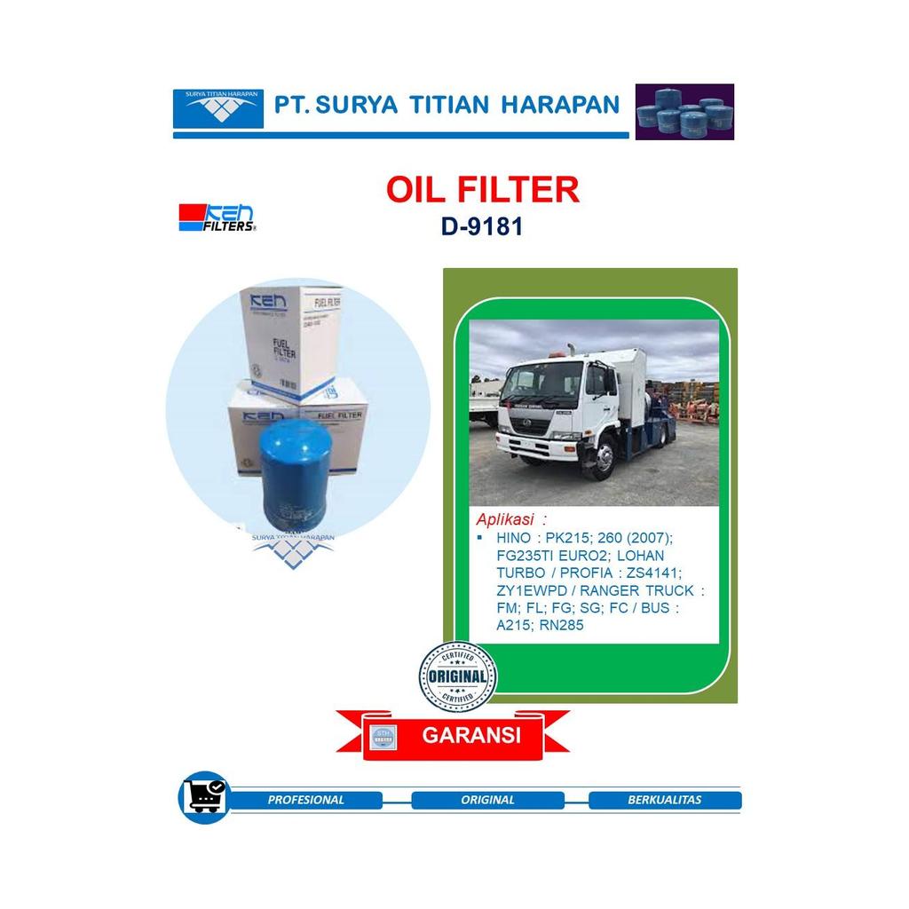 Ken Filter - Oil Filter Filter Oli HIno D-9181