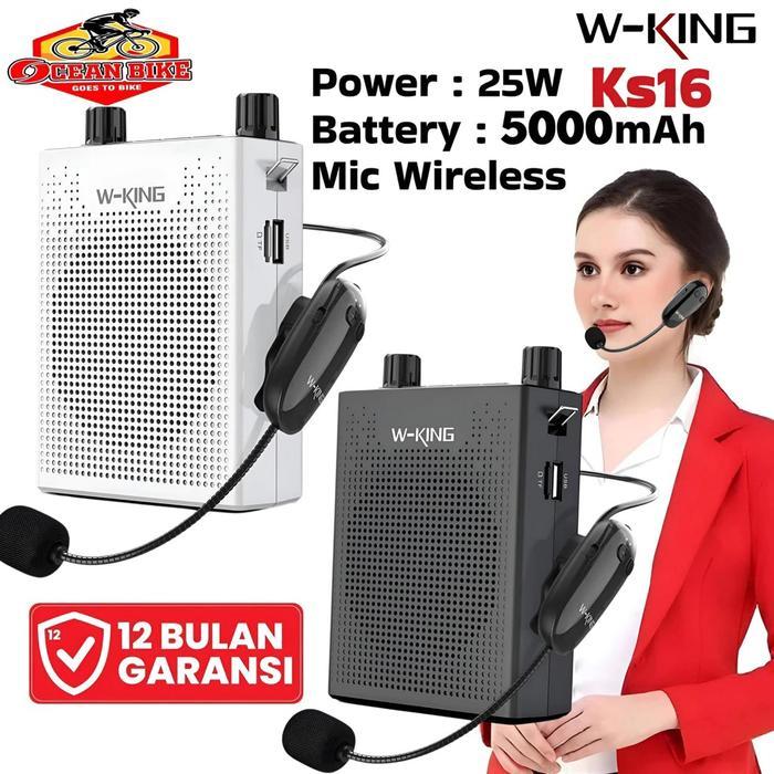 adra- Wking Speaker Bluetooth Ks16 Pinggang Mic Karaoke Mini Portable W-King Mengajar