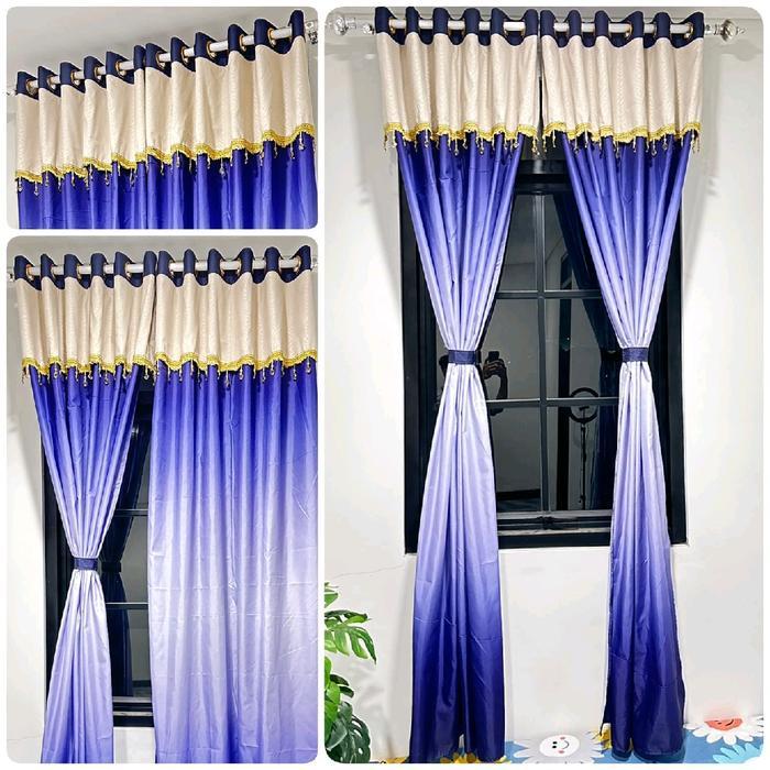 5jee- Gorden Smokring Poni Renda Kristal Mewah Ukuran 120 X 220 Free Tali Gorden