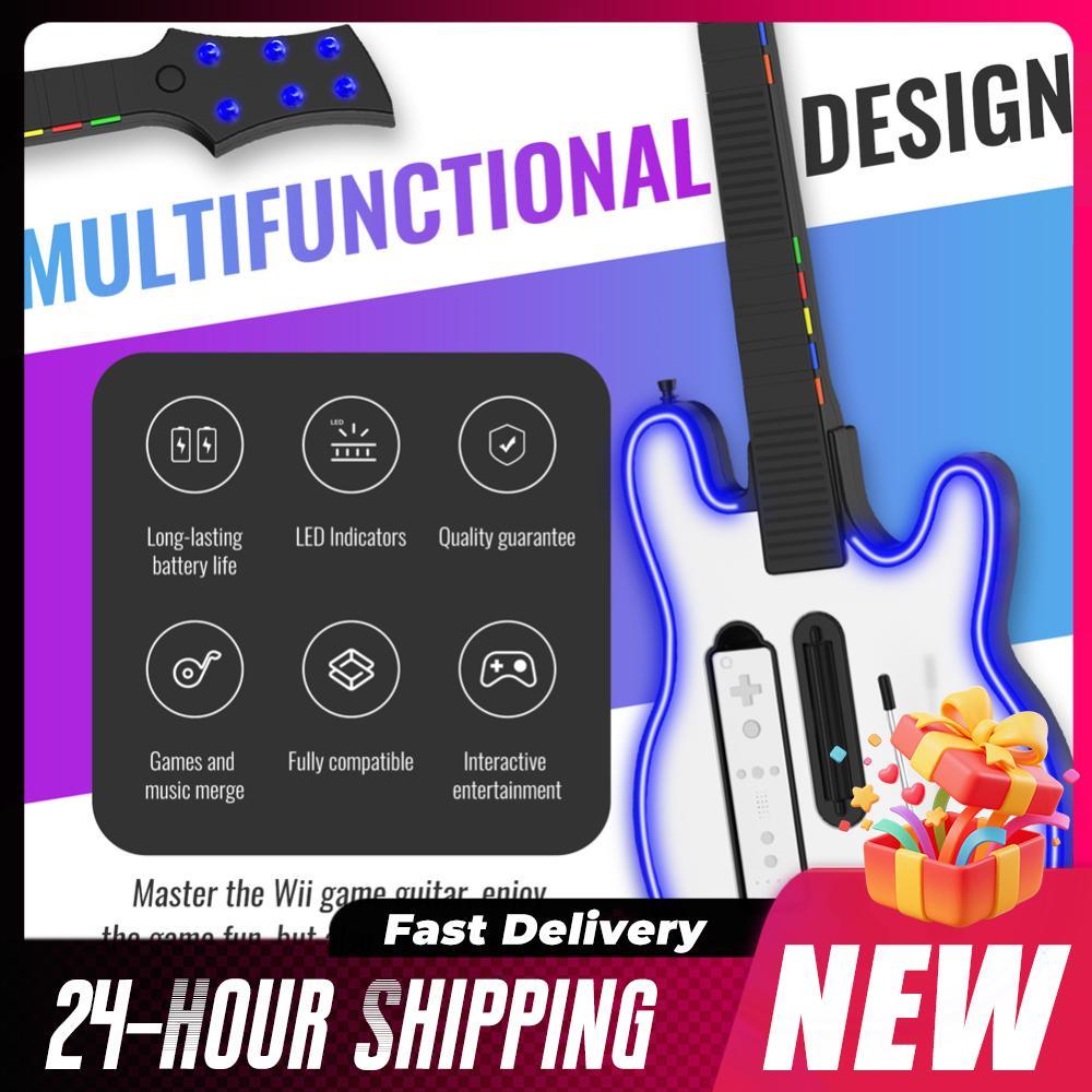 Wireless Guitar Controller Console Remote Joystick RGB Guitar Handle Game Guitar for Wii Guitar Hero
