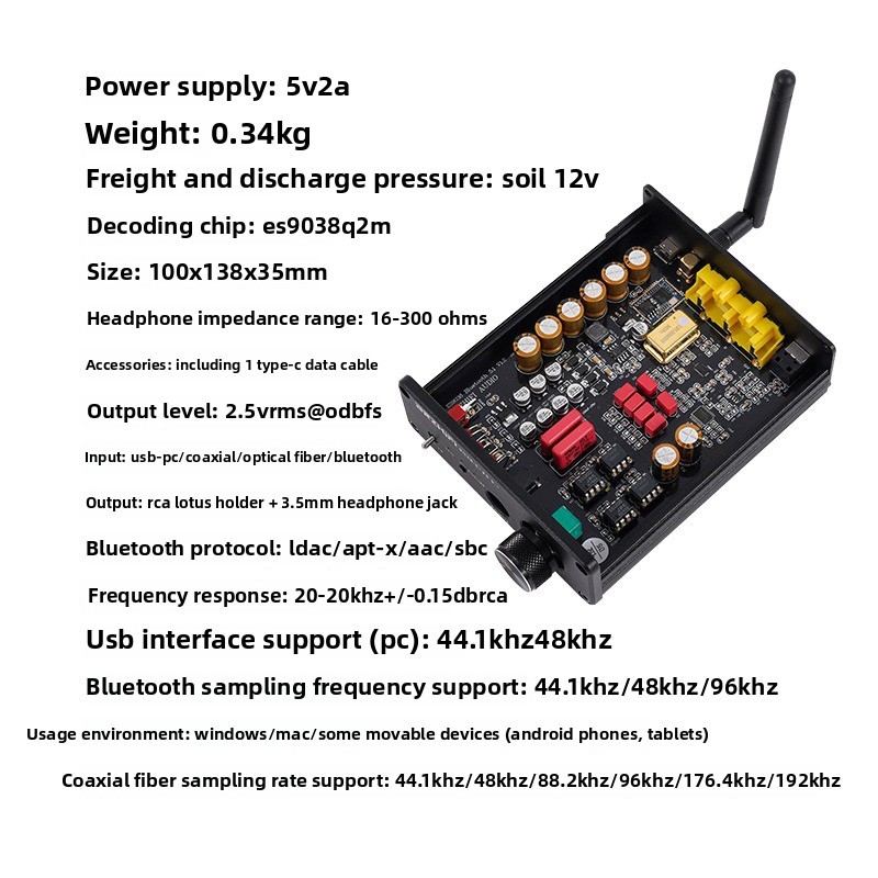 Bluetooth Receiver Es9038 Dac Decoder Aptx-Hd Decoder Hifi Bluetooth 5.4