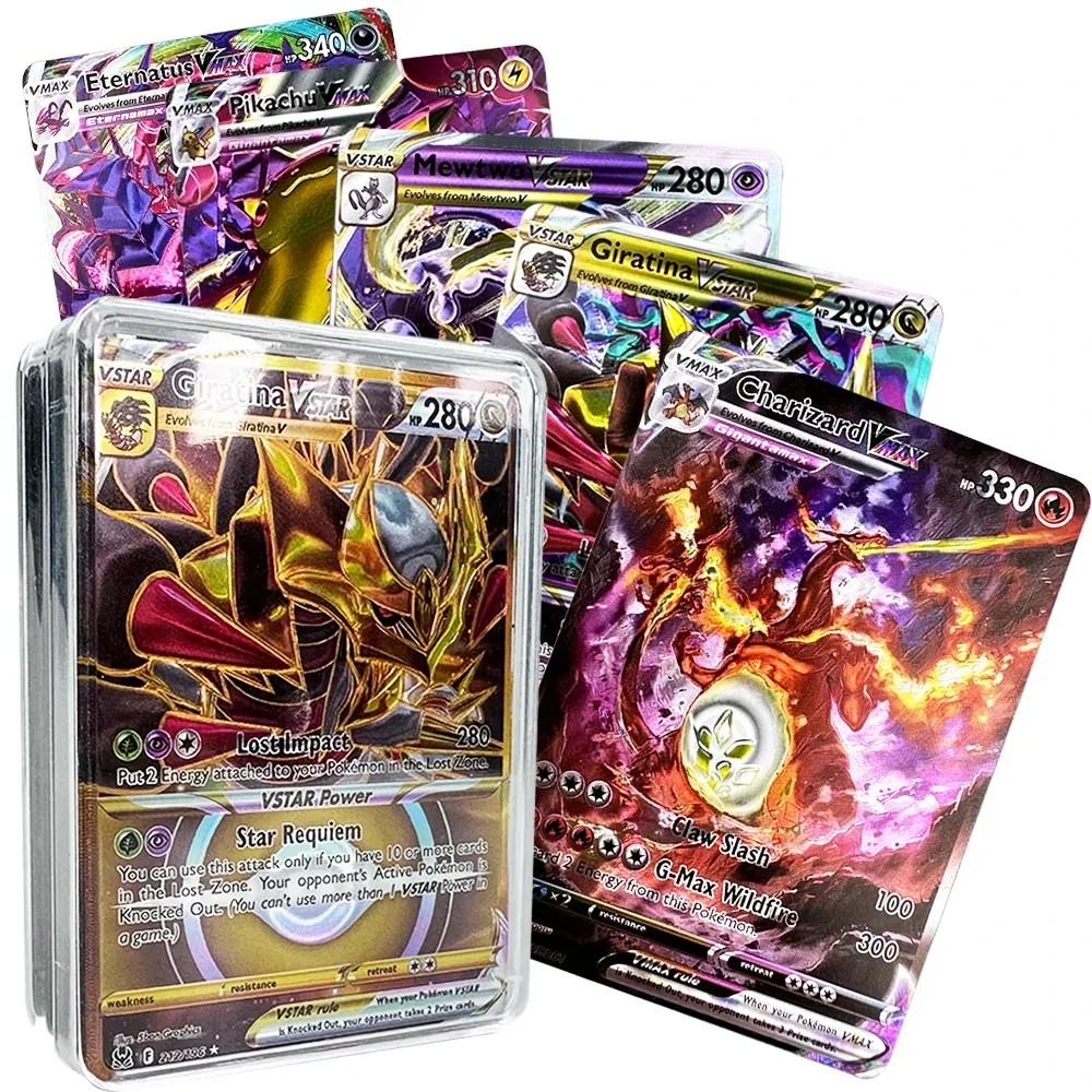 New English Spanish French Pokemon Cards Holographic EX Vstar Vmax GX Letter Rainbow Arceus Shiny